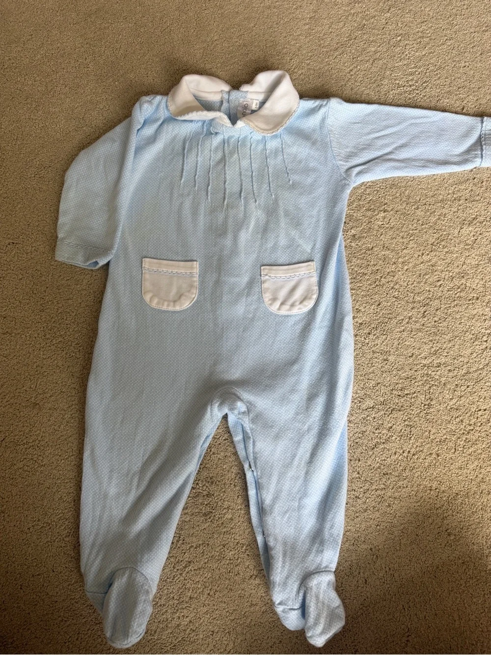 Dondolo Light Blue Ribbed Baby Footed One-Piece with White Collar